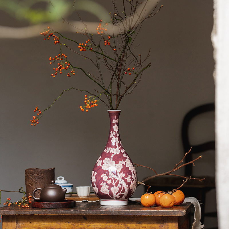 Harvest hut Xuanguan Decorative Living Room Zhu Red Vase Ceramic Green Flower Flower Arrangement Flower Arrangement Flower Arrangement Home Jo Relocation-Taobao