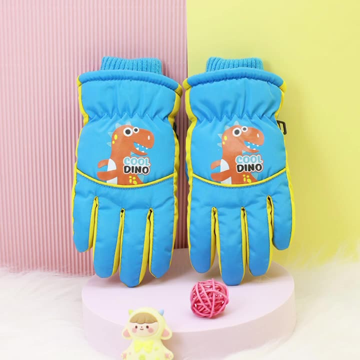 Children's cartoon dinosaurs warm ski gloves arc