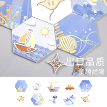 Nordic hexagonal brick cartoon childrens room tile non-slip tile Blue Ocean Flower slice toilet wall tile floor tile
