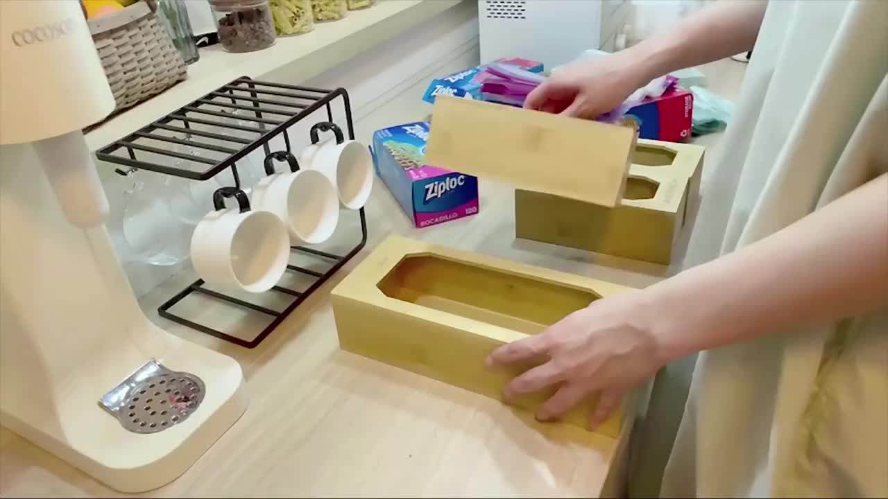 Organizer Kitchen Drawer Bamboo Storage Box Ziplock Bag Storage