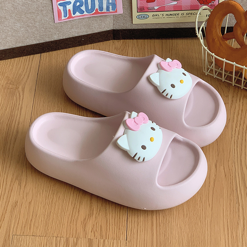 Internet-Famous Cartoon Cute Kt Cat Thick-Soled Eva Slippers for Women, Summer Outdoor Wear, Non-Slip Indoor Slippers for Home, Holiday