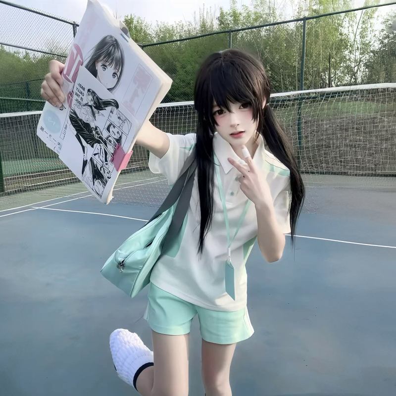 Mint Green Gymnastics Outfit, Sportswear, Tennis Outfit Set, Summer Polo Shirt, Top, Shorts, Jk Youthful and Energetic Two-Piece Set