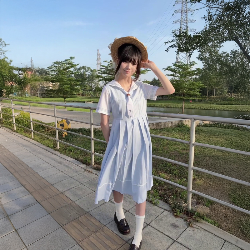 Little Seagull Stripesd Short-Sleeved Midsummer Dress Small White Dress Original Jk Uniform Japanese Style Navy Dress Elegant Long Dress Little Seagull Stripesd Short-Sleeved Midsummer Dress Small White Dress Original Jk Uniform Japanese Style Navy Dress Elegant Long Dress