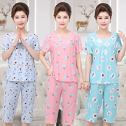 Mẹ tải đồ ngủ bằng lụa cotton mùa hè thoải mái và thoáng khí phục vụ tại nhà kích thước lớn nữ trung niên 40-50 tuổi phụ nữ trung niên - Quần áo của mẹ