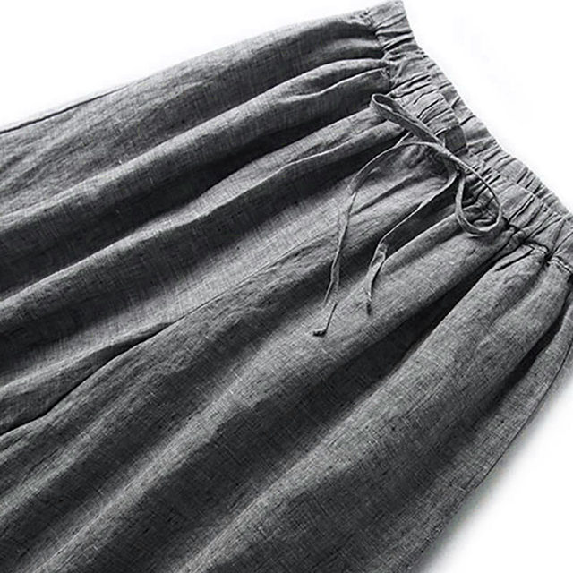 End-of-day goods, indifferent and outstanding, yarn-dyed linen, high waist, slimming, three-point wide-leg skirt pants, women's drapey spring home 299B