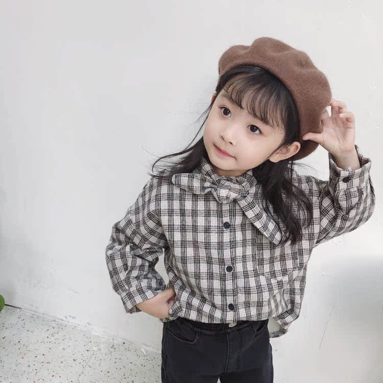 Cô gái mùa đông Hàn Quốc 2018 cộng với áo sơ mi nhung kẻ sọc dày áo trẻ em sơ mi rộng thời trang trẻ em hàn quốc