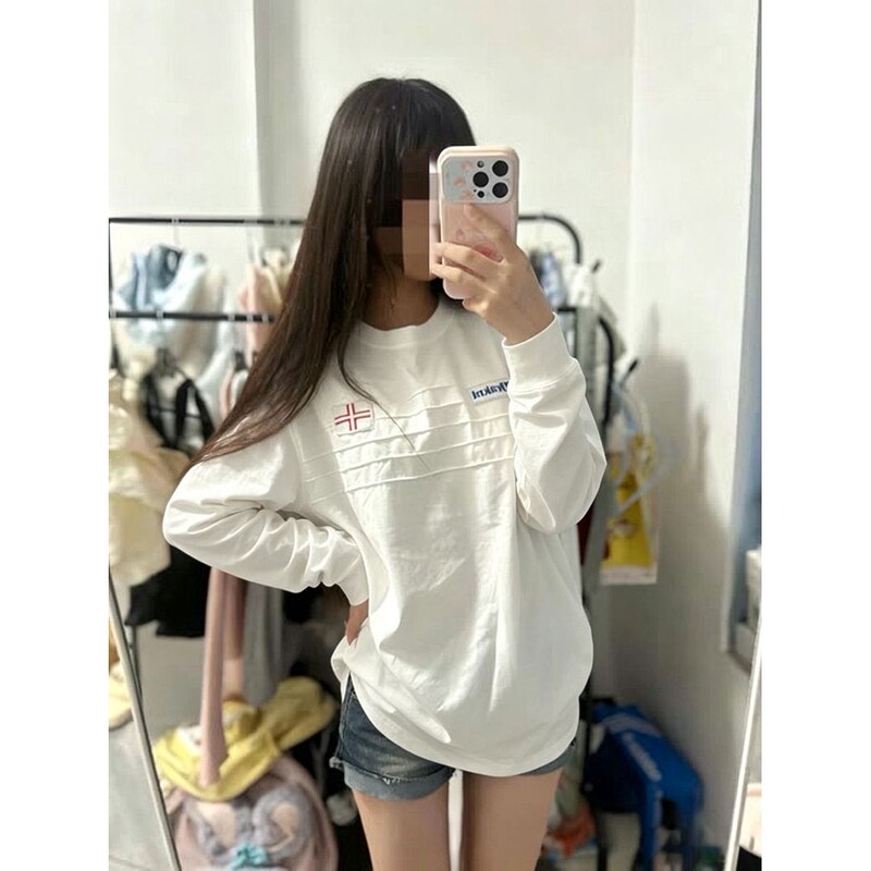 Children's American-Style Embroidered Striped Long-Sleeve T-Shirt for Boys and Girls, 2026 New Loose Korean Version Slimming Top, Popular on Instagram