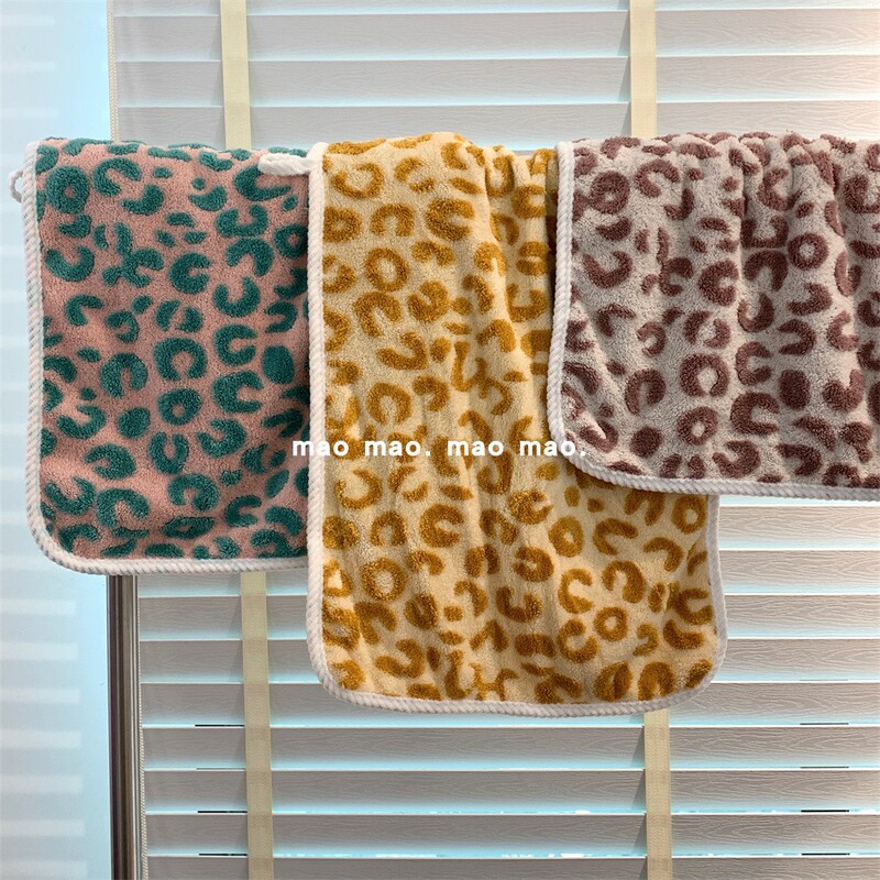 Ins Cute Khaki Leopard Print Towel Coral Velvet Soft Absorbent Face Towel Student Dormitory Face Towel New Model for Home Use