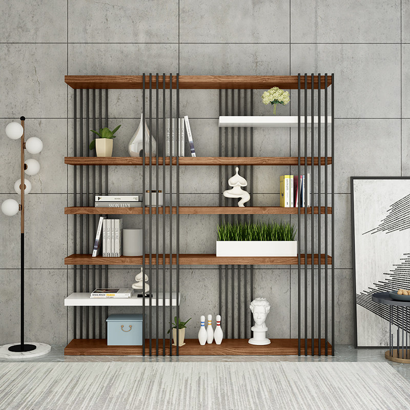 Shelf wrought iron modern minimalist floor-to-ceiling bookshelf golden Nordic creative shelf living room partition display display cabinet