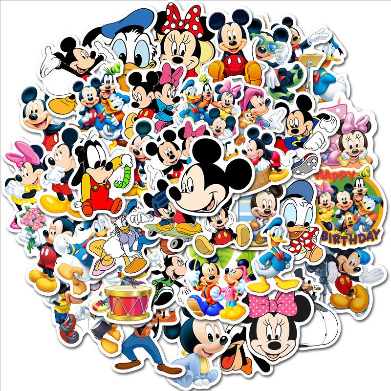 50 pieces of Mickey Minnie cartoon stickers cute Mickey Mouse Waterproof Applique with suitcase notebook fridge child stickers