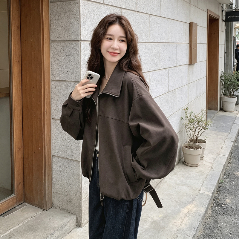 Barn Style Jacket for Women, Spring and Autumn, Melard Petite Style, Short Lapel, Dark Coffee Color, Vintage Faux Suede Jacket Barn Style Jacket for Women, Spring and Autumn, Melard Petite Style, Short Lapel, Dark Coffee Color, Vintage Faux Suede Jacket