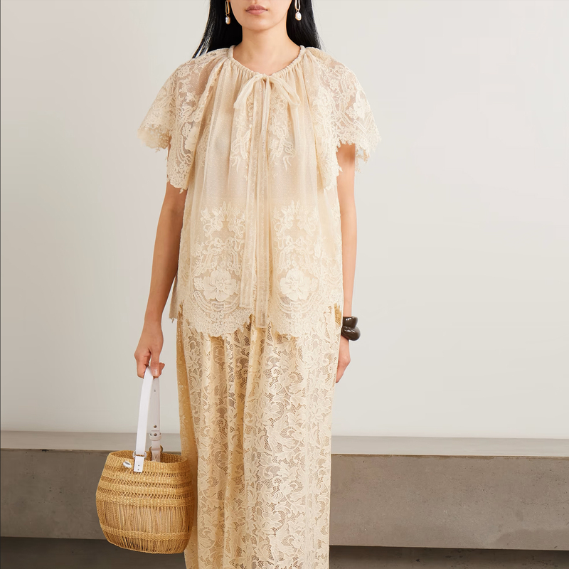 Australian Niche Luxury Cream-Colored Lace-Up Round-Neck Layered Heavy Embroidery Shell Lace Shirt Lace Top Australian Niche Luxury Cream-Colored Lace-Up Round-Neck Layered Heavy Embroidery Shell Lace Shirt Lace Top