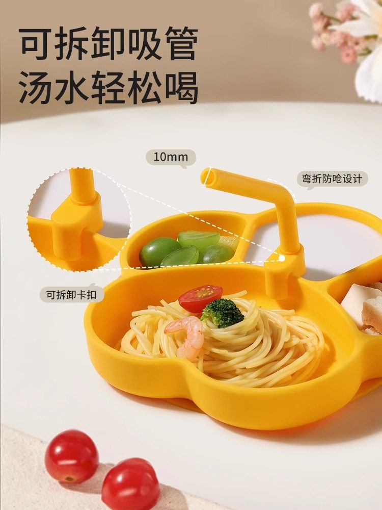 Baby Plate with Suction Cup, Integrated Compartment Plate, Baby Learning to Eat Silicone Food Bowl, Anti-Fall Children's Tableware Set