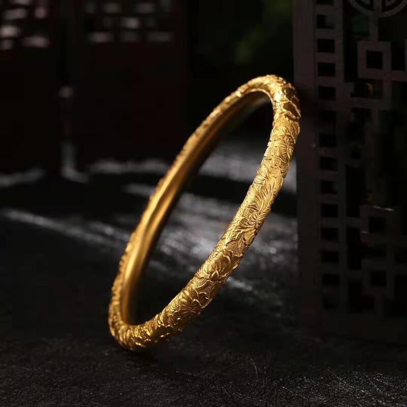 Everyone's Forum: Blossoming Bracelet with Engraved Peony Pattern, National Color and Fragrance, Ancient Method Gold, Pure Gold 999 Everyone's Forum: Blossoming Bracelet with Engraved Peony Pattern, National Color and Fragrance, Ancient Method Gold, Pure Gold 999