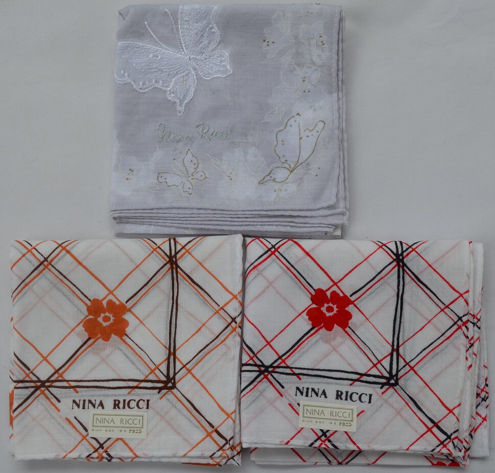 Japanese Made Pure Cotton Thin lady handpana NINA RICC white bottom floral picture elegant and beautiful