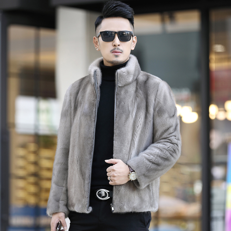 Haining Mink Fur Coat Men's Faux Fur Jacket Whole Mink Jacket 2025 New Stand Collar Casual Fur Short Style