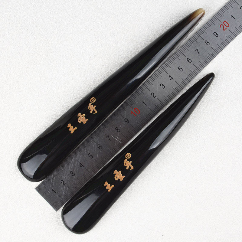 Natural black water horn tip tendon stick Acupuncture pen Scraping massage half stick 1617181920 cm