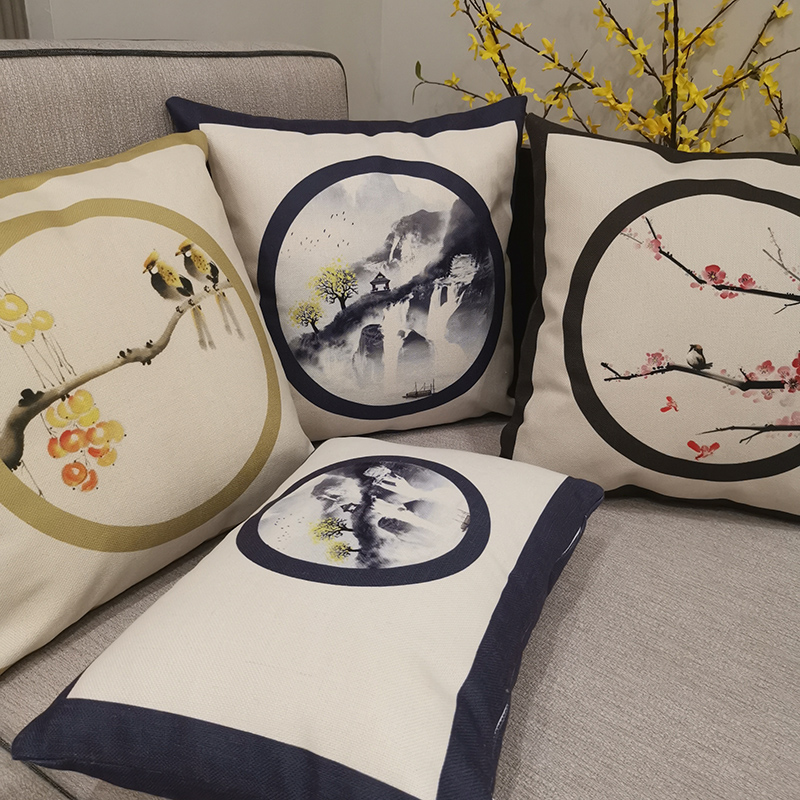 New Chinese Pillow Cushion Cover Red Wood Sofa Backrest Cover China Wind Linen Living Room Leaning Pillow Waist Pillow Modern Home