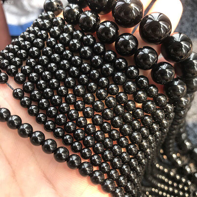 Natural black tourmaline stone DIY hand necklace jewelry hand string loose beads round beads