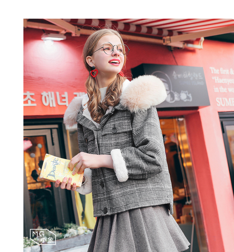 MG lông voi như houndstooth đoạn ngắn áo len nữ 2018 mùa đông mới Hàn Quốc phiên bản áo len mỏng dày áo phao dáng dài hàn quốc