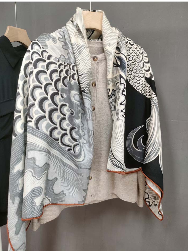 Siren Horse Grey Silk Wool Scarf Women's Autumn and Winter Silk Wool Large Square Warm Dual-Use Shawl Women
