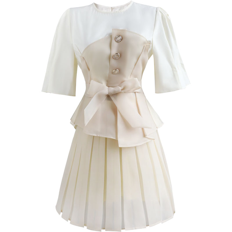 Light BeigeBig pink doll summer Light cooked lady suit Dress female 2021 summer Half sleeve Dress