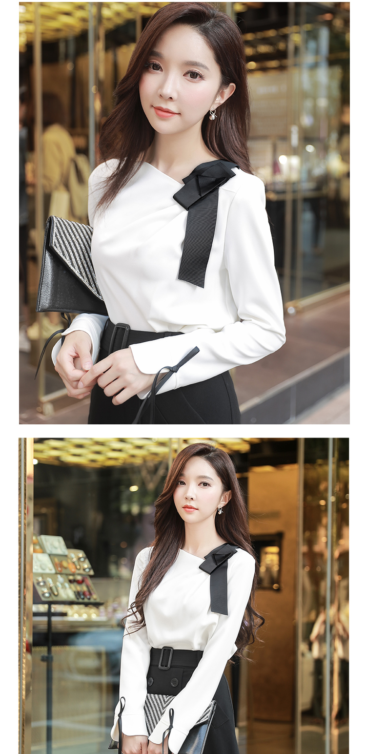 Con búp bê màu hồng lớn mới của Hàn Quốc tính khí đi làm vàng chuyên nghiệp thư ký bow dài tay áo sơ mi trắng áo sơ mi nữ áo sơ mi nữ hàn quốc cao cấp