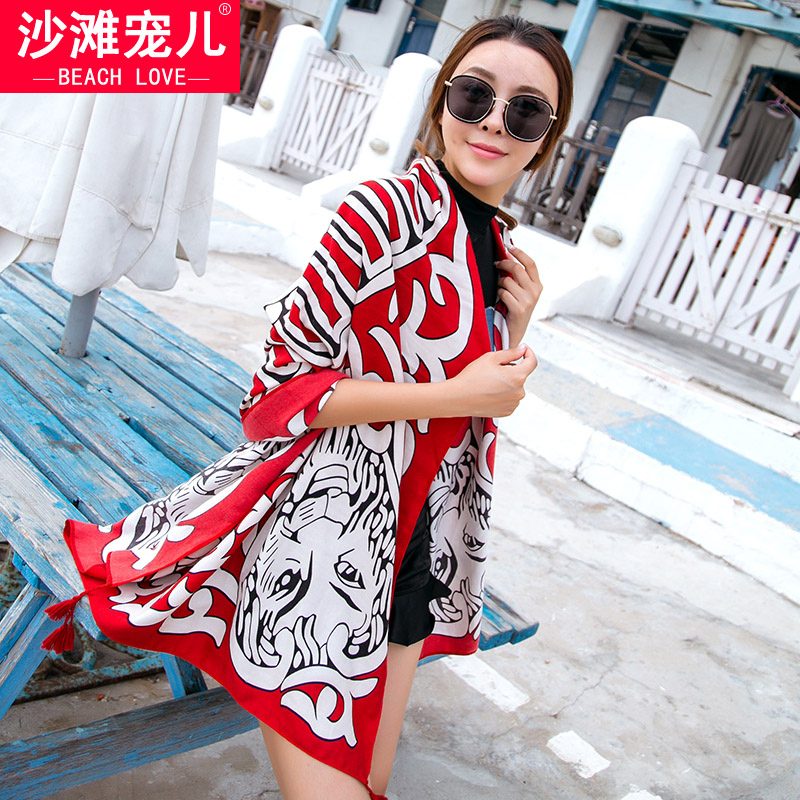 Beach darling new national wind sunscreen shawl scarf Summer dual-use seaside vacation beach towel big silk scarf for women