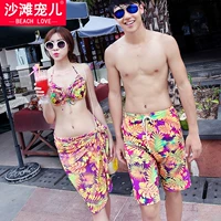 Cặp đôi đi biển Hàn Quốc mặc đồ bơi ngực nhỏ tập hợp thép tấm bikini ba mảnh phù hợp với suối nước nóng đồ đôi di biển	