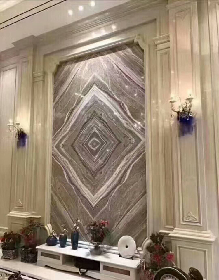 Custom European-style TV background wall Living room Tongbody stone marble artificial stone villa duplex Roman column