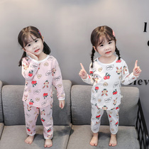  Womens baby pajamas Childrens spring and autumn pure cotton long-sleeved autumn and winter infant underwear set Girls  autumn pants home clothes