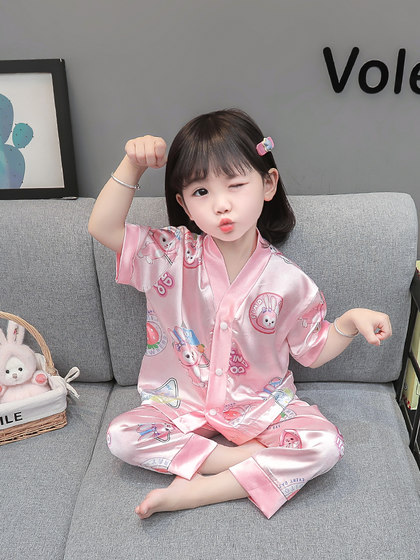 女童睡衣儿童夏季冰丝家居服套装中小童女孩薄款卡通空调服女宝宝