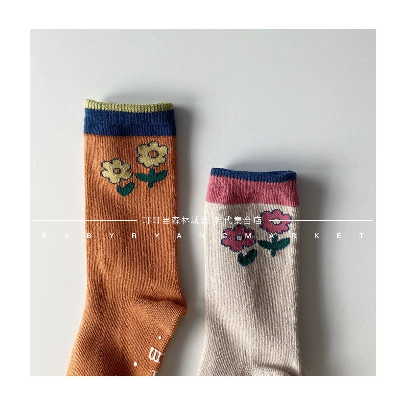 Ding Dong Forest Hàn Quốc Mua quần áo trẻ em | 20 cô gái mới mùa thu Hoa Jacquard Màu tất 2 đôi - Vớ