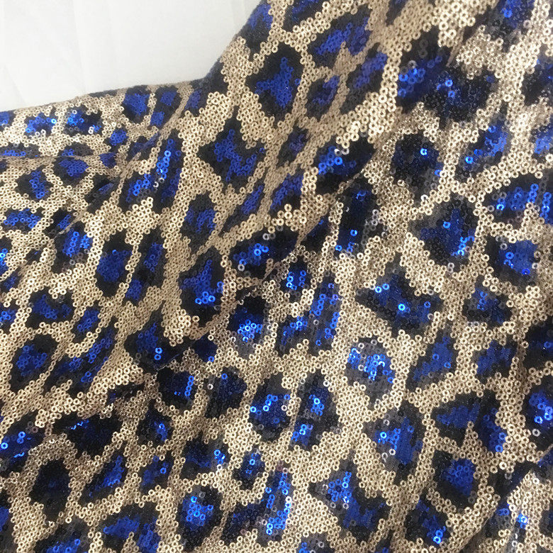 Description Picture 5 of itemSmall leopard wild personality popular queen red and blue leopard sequined fabric embroidered dress sequined fabric