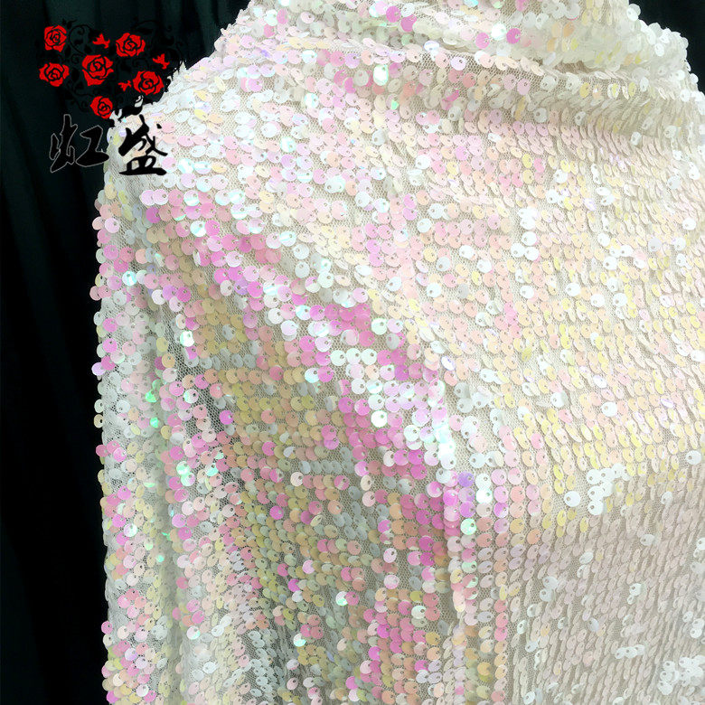 5MM color sequin fabric white mesh bottom lace fabric wedding dress fabric accessories