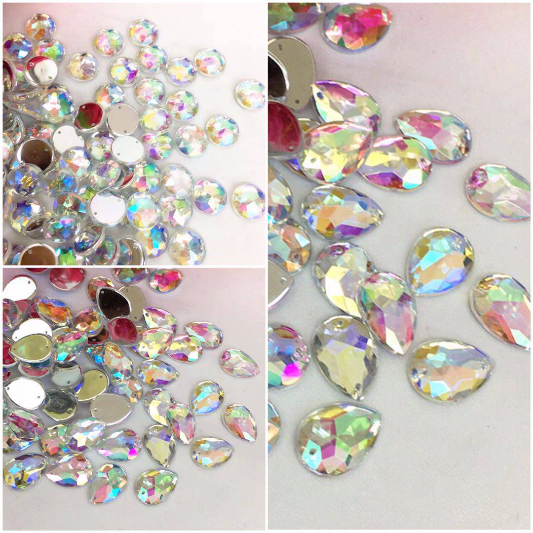 100 Taiwan acrylic water drop-shaped AB symphony hand-sewn diamond flat diamond wedding accessories affordable
