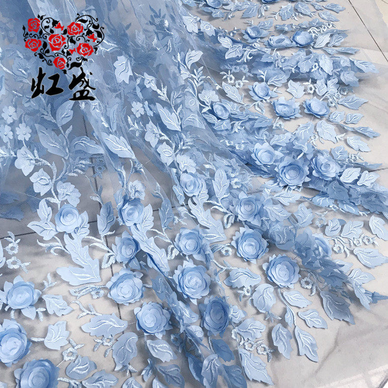 Light Blue Solid Flowers Embroidered Fabric Fabric Dress Fabric Dress Performance Dress Performance Dress Embroidered Lace Cloth Fabric