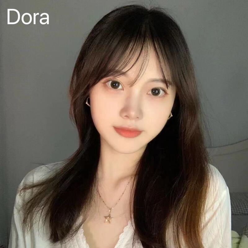 Dora Real Human Hair Wig for Women, Collarbone Length, Medium-Long Straight Hair, Air Bangs, Thin Bangs, Hand-Woven with Real Hair