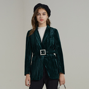 Kèn kèn 2020 mới mùa thu Ladies Short Coat Velvet Suit xanh nhỏ eo cô gái 83.226