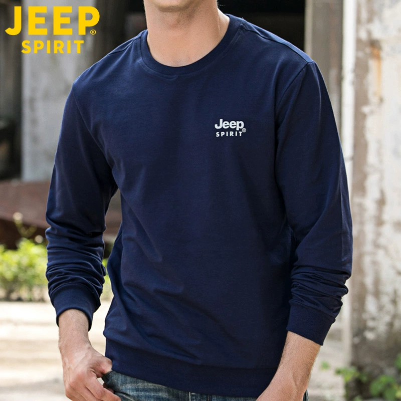 Jeep / Jeep mùa thu mỏng áo thun nam cổ tròn cotton lỏng đáy áo thoáng khí thể thao áo len dài tay xu hướng nam - Áo phông dài