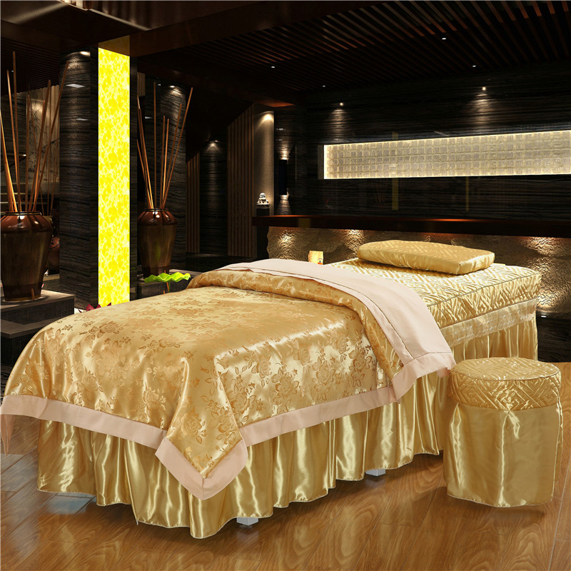 Massage da vật lý trị liệu mát xa màu xanh đậm vẻ đẹp giường bao gồm bốn bộ lụa mùa hè tùy chỉnh ren đậu cát màu - Trang bị tấm khăn trải giường spa