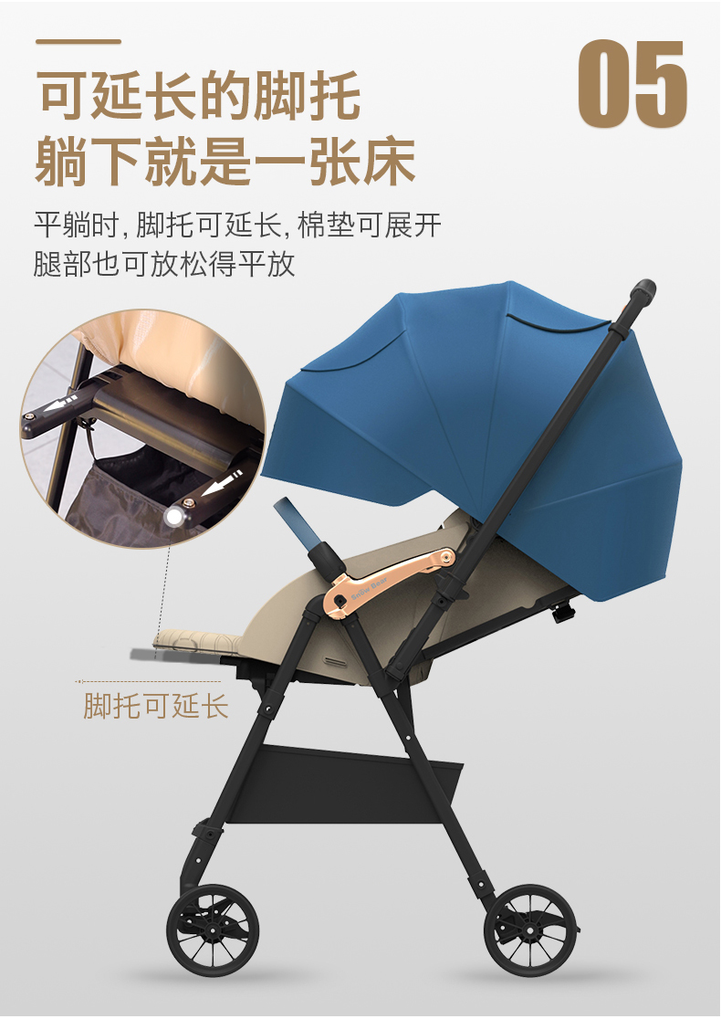 Xe đẩy gấu trắng nhỏ có thể ngồi ngả siêu nhẹ di động gấp em bé ô bốn bánh xe đẩy trẻ em - Xe đẩy / Đi bộ các loại xe đẩy cho bé