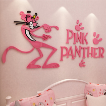 Net red Pink Panther acrylic 3d three-dimensional wall sticker girl heart room layout dormitory ins bedroom decoration sticker