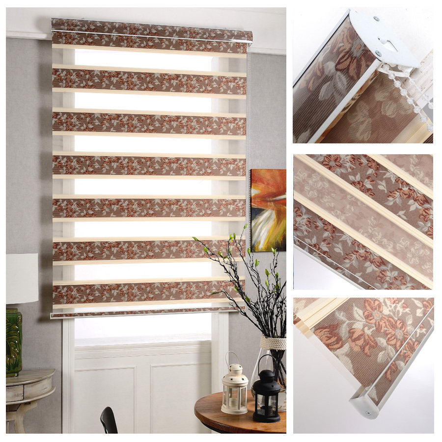 Spring South Korean double pleated jacquard soft gauze curtain custom bedroom study double venetian blinds roller shutter partition window