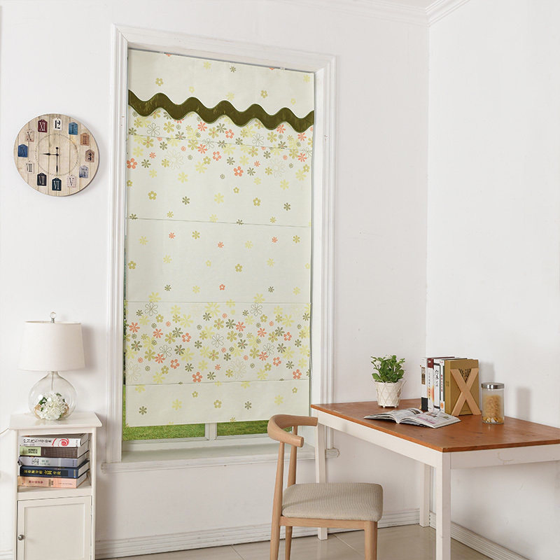 Spring south Roman curtain Roller curtain Curtain shading living room Bedroom study Lifting partition door and window Leaf language floral