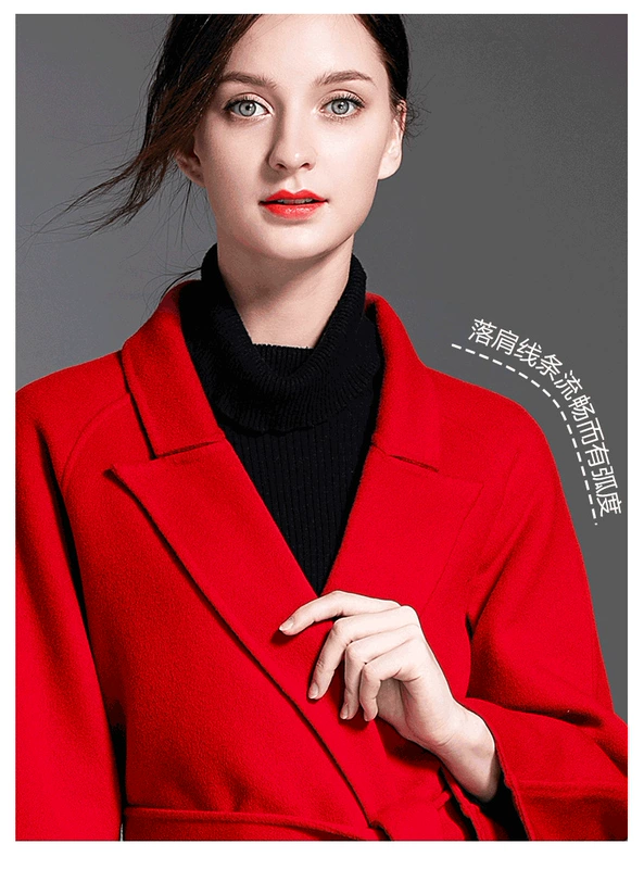 Áo khoác len cashmere hai mặt màu đỏ lớn cho nữ giữa năm 2019 mới mùa thu và mùa đông ren áo len cao cấp - Áo Hàn Quốc