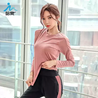 Sports yoga clothes top women loose mesh sexy backless running fitness long sleeve T-shirt set fashion thin
