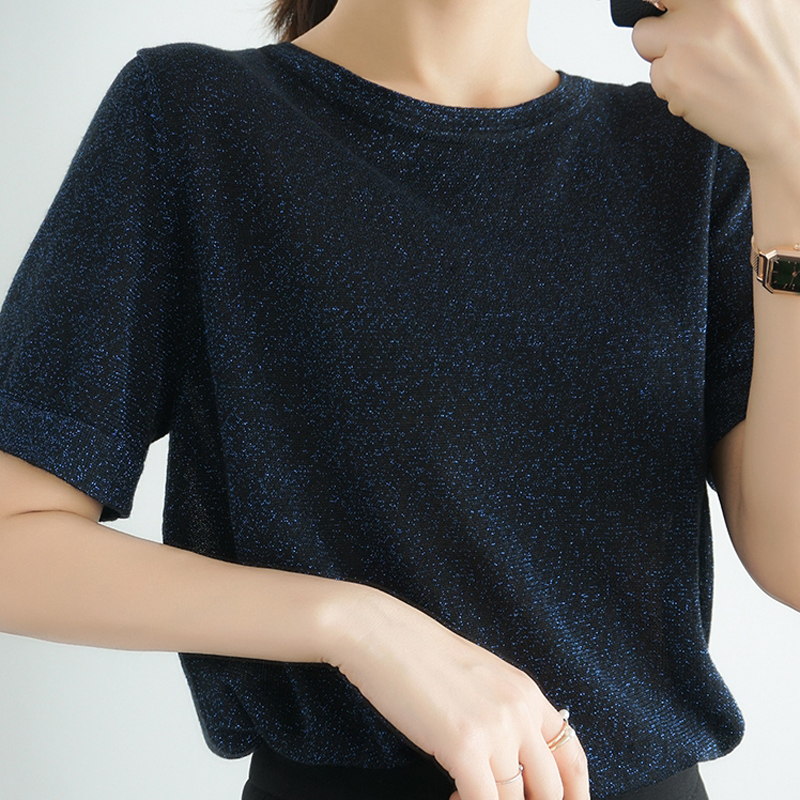 20 Summer Pure Cotton Hemp Knit Ice Silk Short Sleeve T-shirt Woman Korean version Short Loose Round Collar Thin and Undershirt Half Sleeve