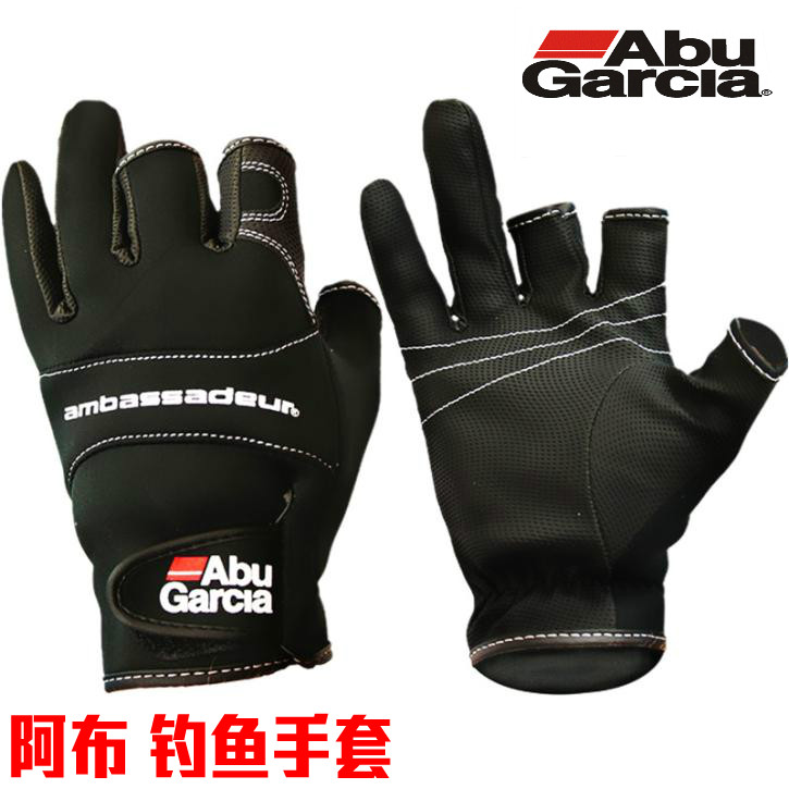 Swedish Abu Abu fishing gloves exposed three fingers Road fishing Black protection hand comfortable waterproof non-slip fishing gear