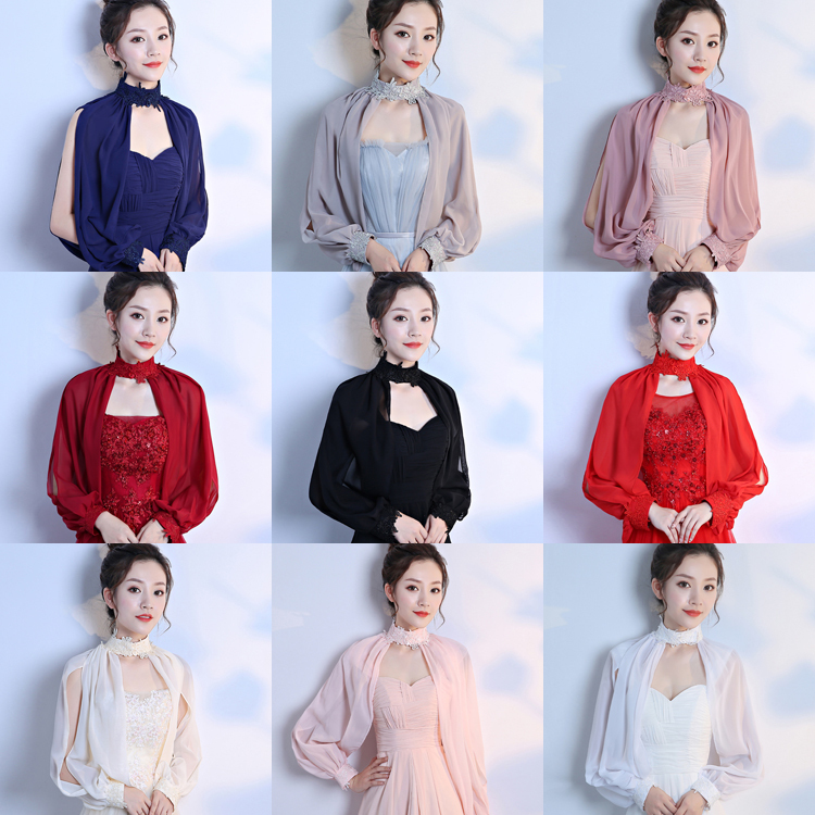Shawl for Women, Summer Sun Protection, Wedding Dress, Chiffon, Thin, Long-Sleeved, Black, Versatile, Everyday Pullover, Evening Party, Sister Style, Sexy